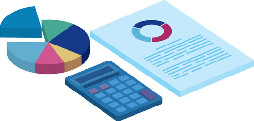 document with circular statistical and calculator vector image
