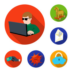 Hacker and hacking flat icons in set collection vector