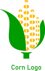 Corncob logo design yellow corn seed and green vector