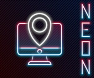 glowing neon line computer monitor and folded map vector image
