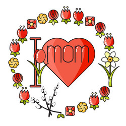 Mother's Day Card with Hearts and Flowers vector