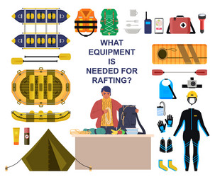 rafting equipment and protective gear set flat Vector Image