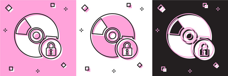 Set cd or dvd disk with closed padlock icon vector