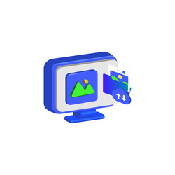 3d computer with backup image storage design vector