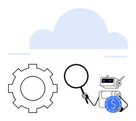 robot analyzing data with magnifying glass near vector image