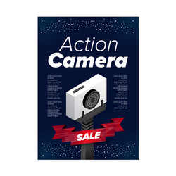 Action camera on the monopod ad banner design vector