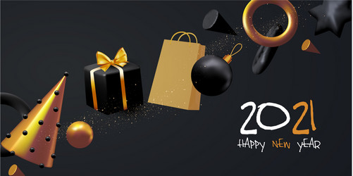 Happy new 2021 year and merry christmas banner 3d vector