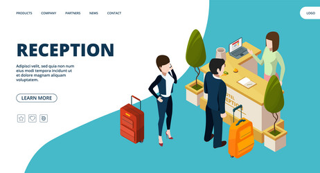 reception web page isometric hotel info point vector