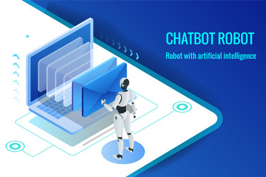 isometric robots man with artificial intelligence vector image