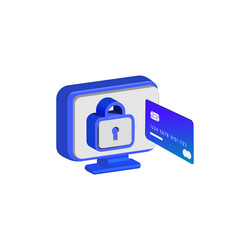 3d computer with credit card security design vector image