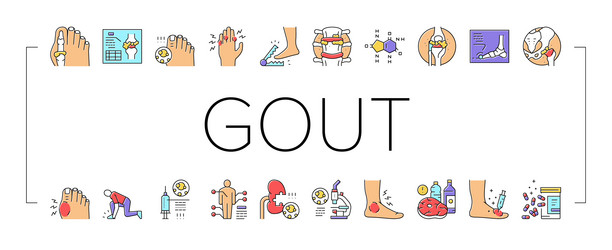 gout health disease collection icons set vector