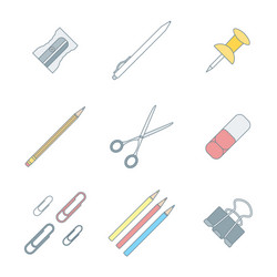 colored outline various stationery icons set vector