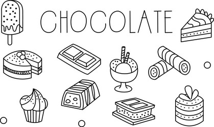 Set of chocolate desserts in sketch style vector