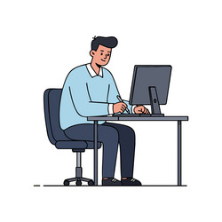 man working on computer at desk in office vector image