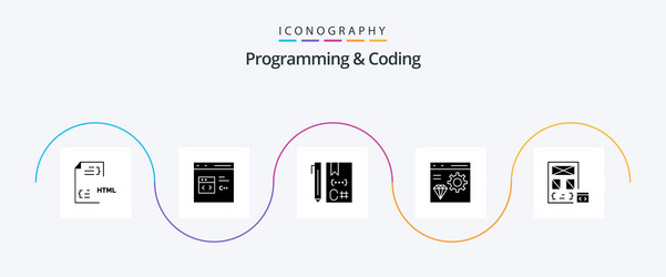 programming and coding glyph 5 icon pack vector image