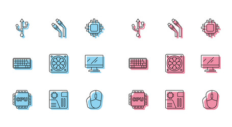 set line processor with cpu motherboard digital vector image