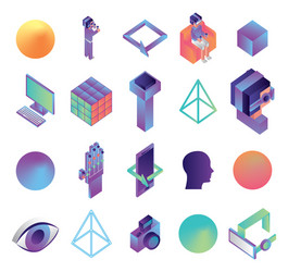 Bundle virtual reality technology icons vector