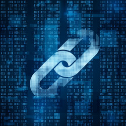blockchain hyperlink symbol on binary code vector image