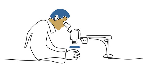 continuous one single line of man scientist using vector image