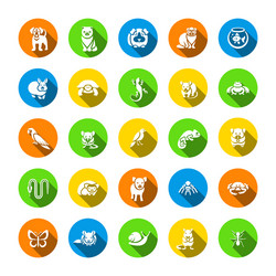 Animals pets flat round icons set vector