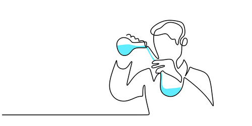 continuous one single line of scientist doing vector image