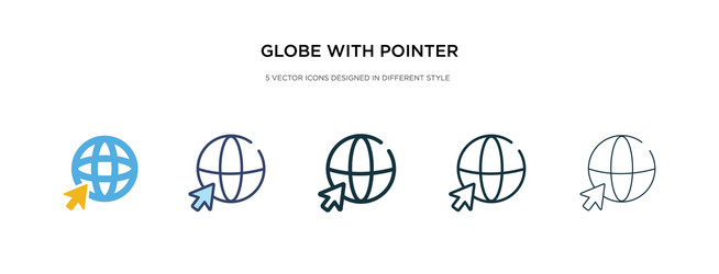 globe with pointer icon in different style two vector image