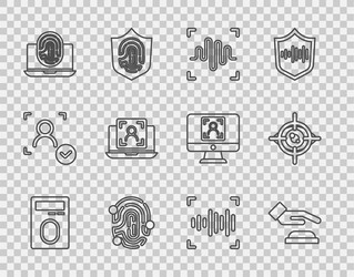 set line fingerprint with lock palm recognition vector image