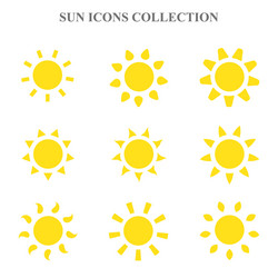 Yellow sun icon set orange summer spring sunshine Vector Image