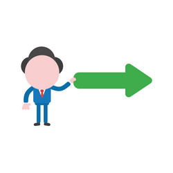 Businessman character holding arrow pointing right vector