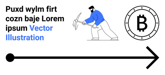 man mining bitcoin with pickaxe surrounded vector image