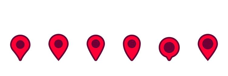 red map pins in a sequence showing vector image