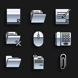 set computer mouse file document and binder clip vector