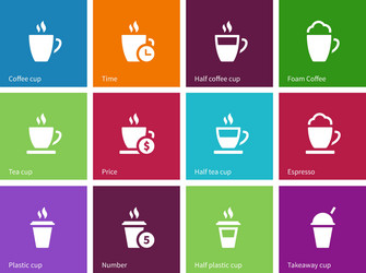 Set coffee cups icons on color background vector