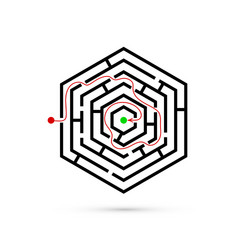 Hexagon maze with way to center problem business vector