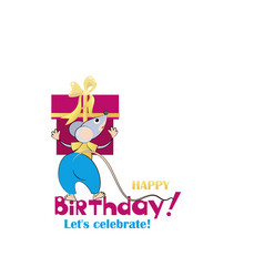 Happy birthday cartoon rat with a gift vector