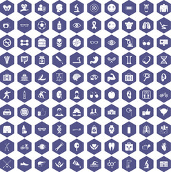 100 health icons hexagon purple vector