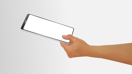 Realistic hand holds out phone 3d mockup vector