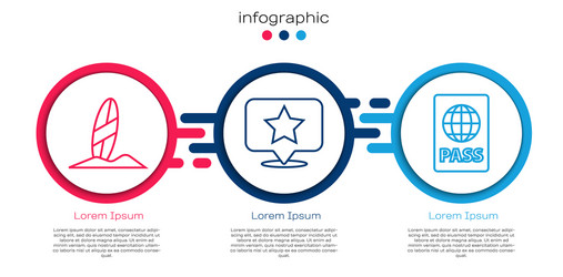 set line surfboard map pointer with star vector image
