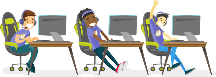 Multiethnic Gamers Playing Video Game Vector Image