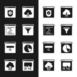 set browser window with shield cloud upload vector image