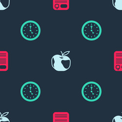 Set dossier folder apple and clock on seamless vector