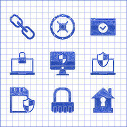 set computer monitor and shield safe combination vector image