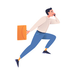 Man character with briefcase hurrying running fast vector