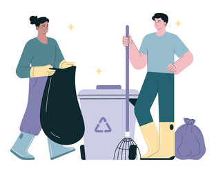 garbage collecting and sorting citizens cleaning vector image