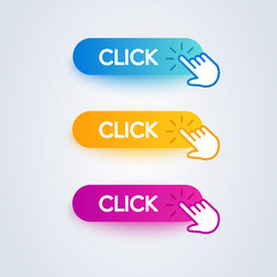 click here colorful button set with hand icon vector image