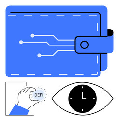 digital wallet with circuit lines defi coin hand vector image