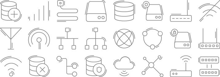 network and database line icons linear set vector image