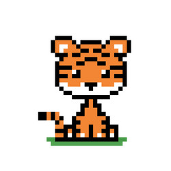Pixel tiger image for 8 bit game assets vector