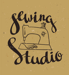 Hand drawn typography poster with sewing machine vector