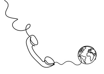 abstract mobile handset with globe as line vector image